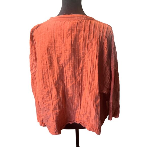 Citron Santa Monica Orange Crinkle Jacket M 65% Linen 35% Silk Open Front - Picture 5 of 8